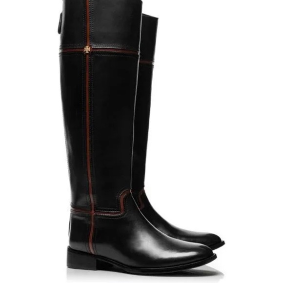 Tory Burch Shoes - Womens Tory Burch Juliet two-tone riding boots, black & almond, leather, 7.5
